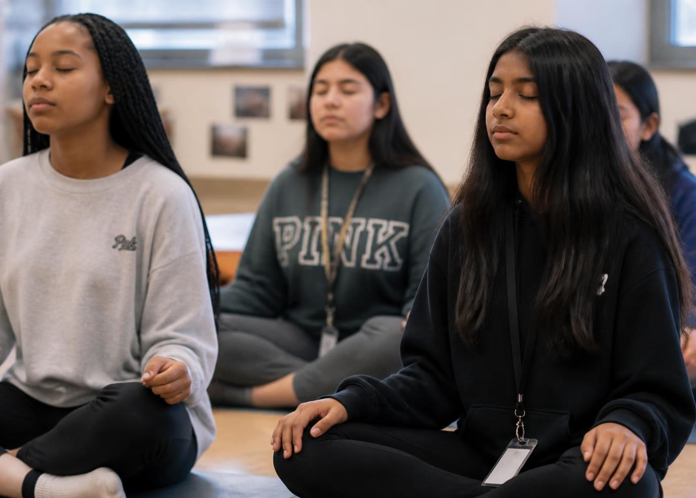 Student-athletes participating in a guided mindfulness session